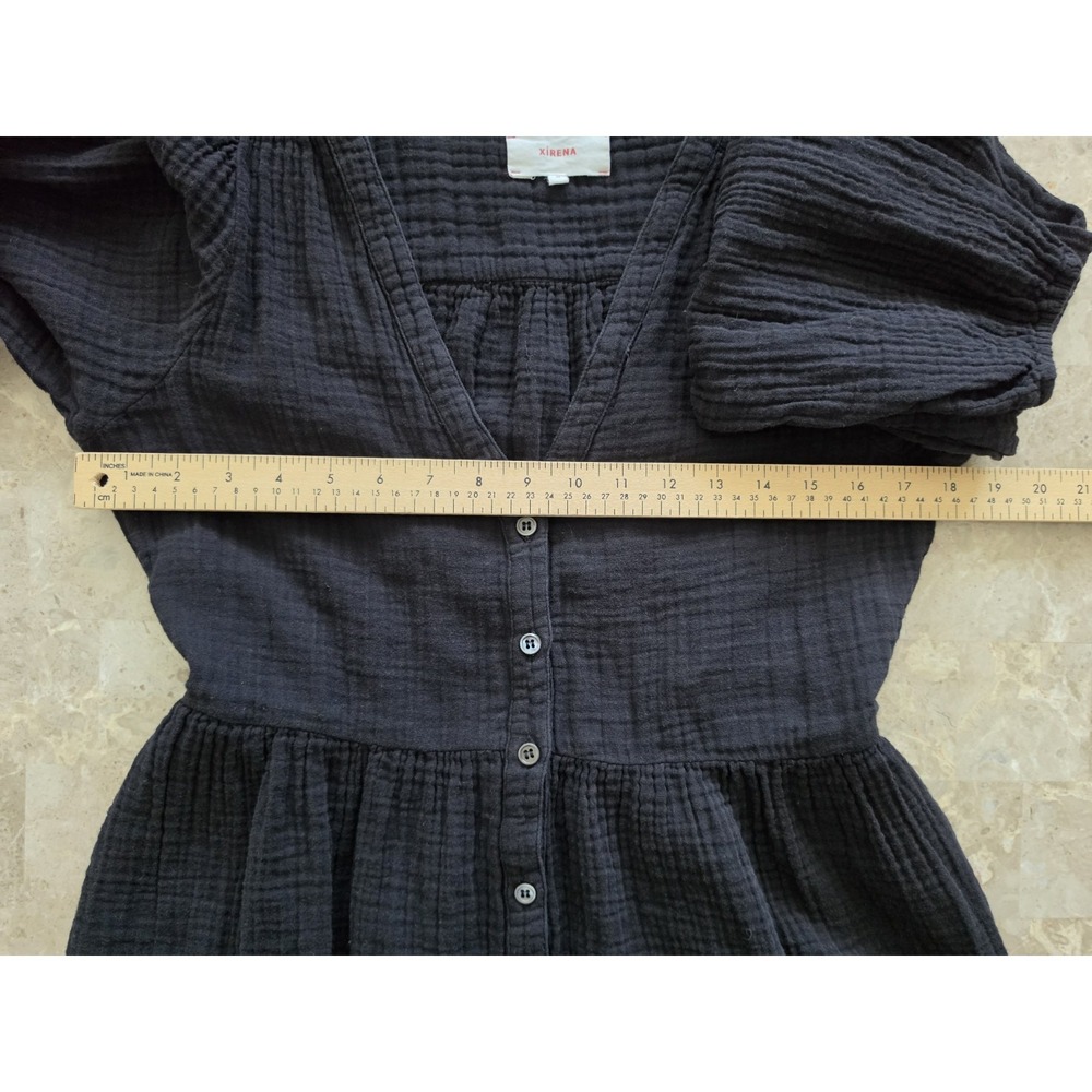 XIRENA Black Cotton GAUZE Button Frontโ MIDI Maxi Dress BOHO EMPIRE WAIST Medium - Picture 13 of 15